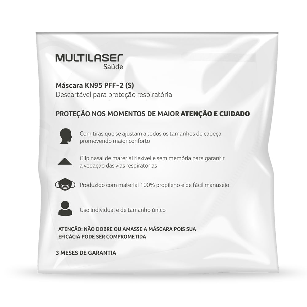 Máscara KN95 PFF2(S) 1 Unidade  Multilaser Saúde HC124