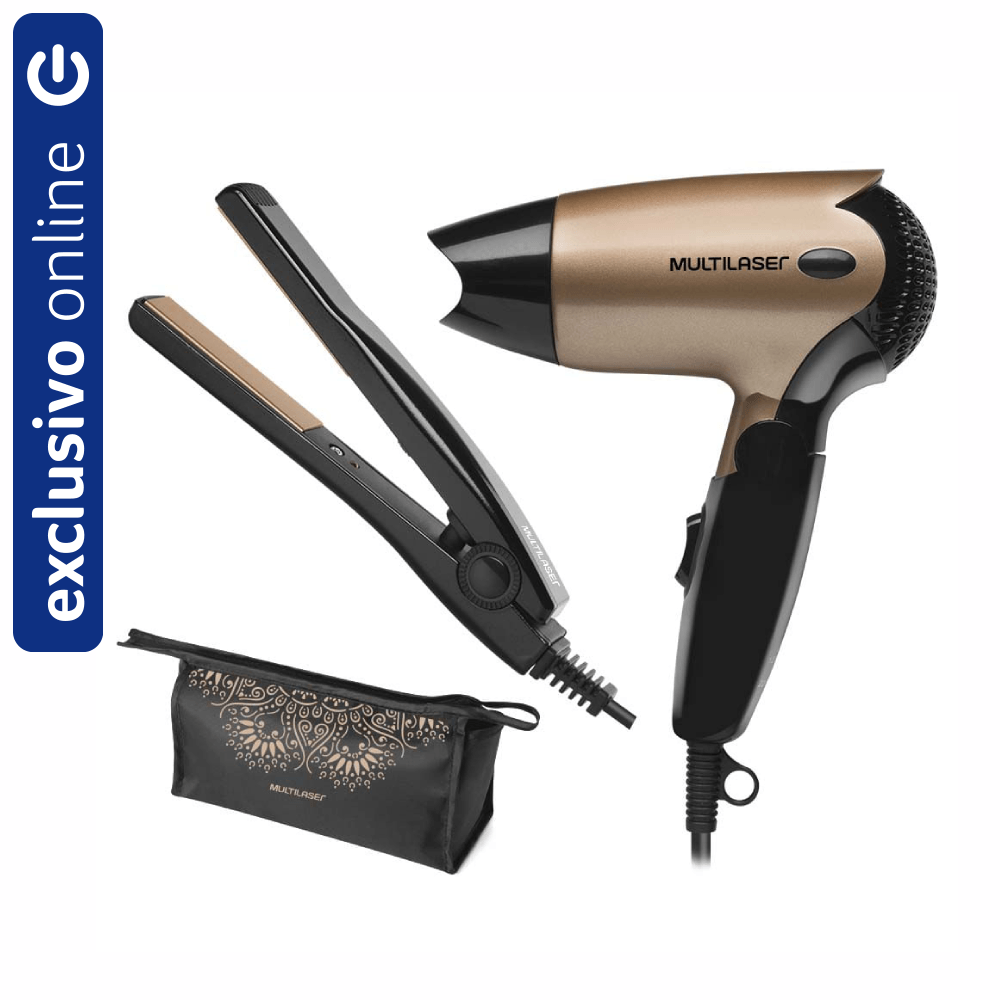 Kit Travel Multilaser Secador e Prancha De Viagem 1000W Bivolt C/ Nécessaire - EB025