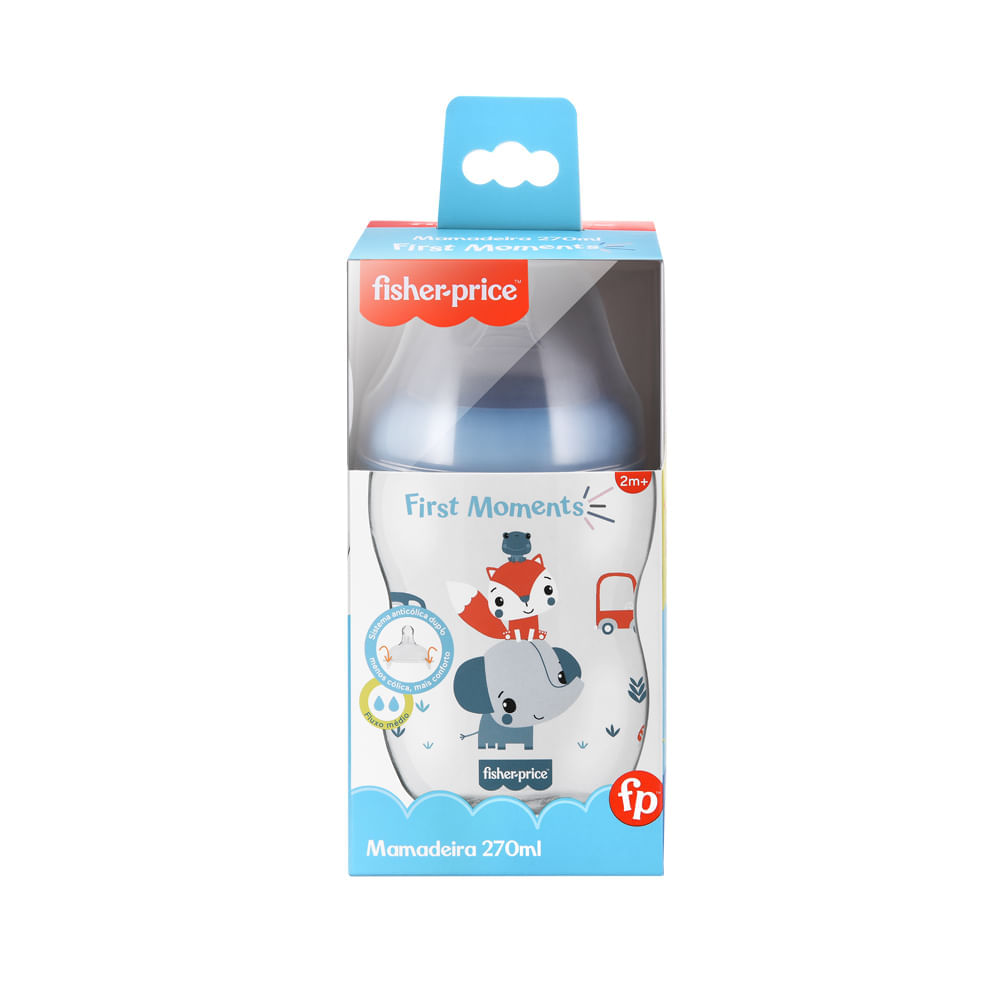 Mamadeira First Moments Marshmallow Azul 270ml Fisher Price - BB1029