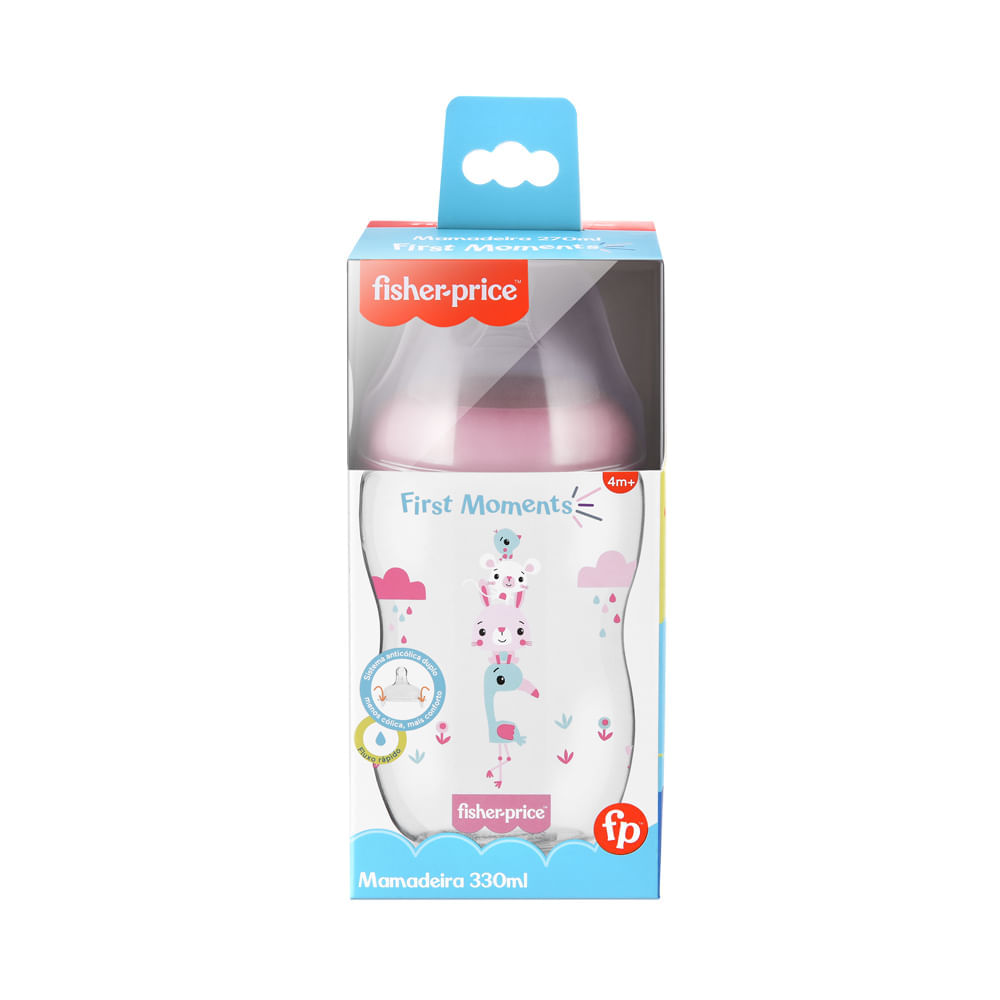 Mamadeira First Moments Rosa Algodão Doce 330ml Fisher Price - BB1028