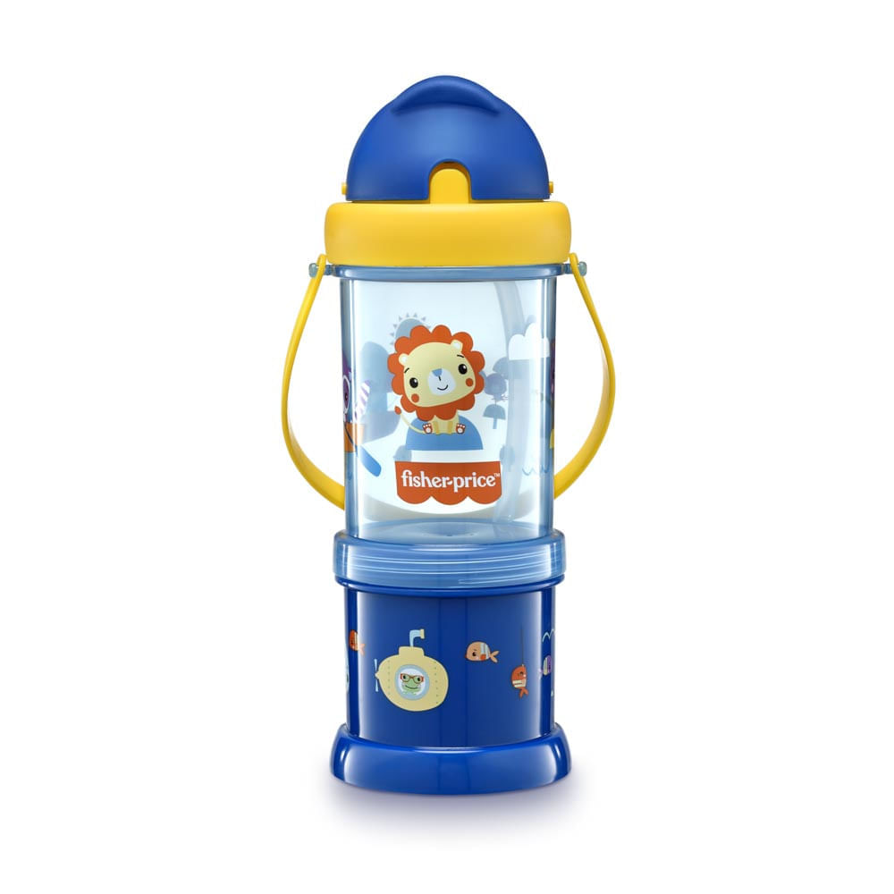 Copo Fisher Price Com Porta Snack Playfyl Summer Sky Azul 300Ml