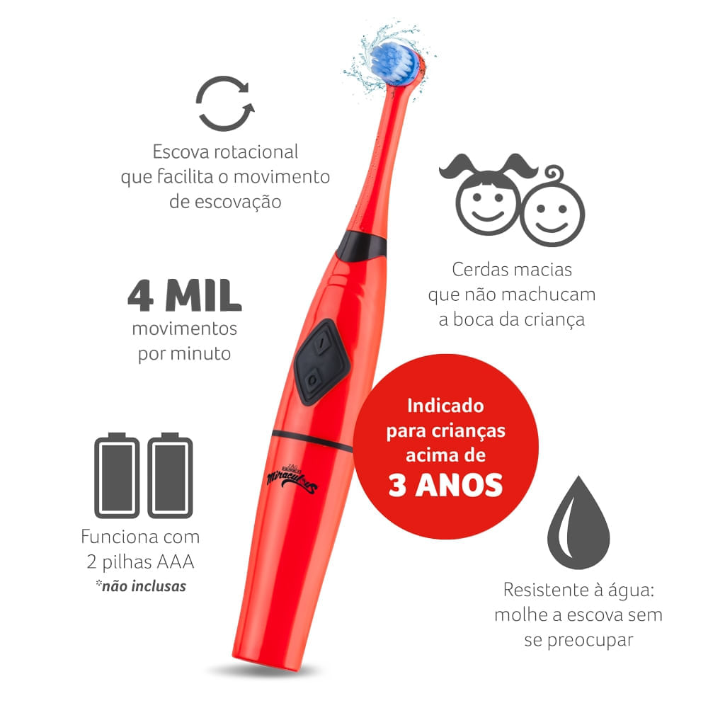 Escova Elétrica Rotacional infantil Lady Bug Miraculous HC428