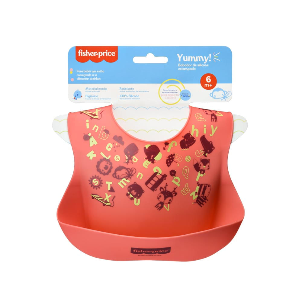 Babador Em Silicone Fisher Price Coral