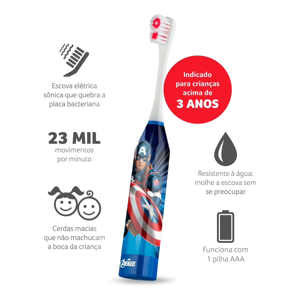 Escova Dental Elétrica Infantil Kids Health Pro Capitão América Marvel Multi Saúde HC089