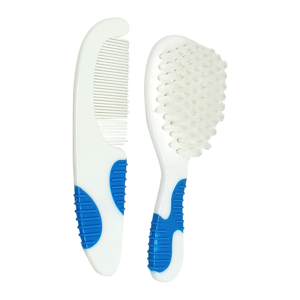 Kit Esponja de Banho Bubbles, Kit Higiene Azul e Pente e Escova Para Cabelo Azul Multikids Baby BB156K