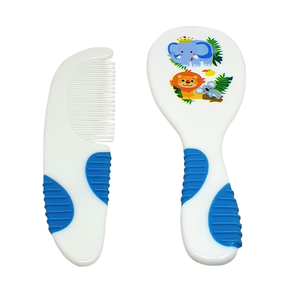 Kit Esponja de Banho Bubbles, Kit Higiene Azul e Pente e Escova Para Cabelo Azul Multikids Baby BB156K