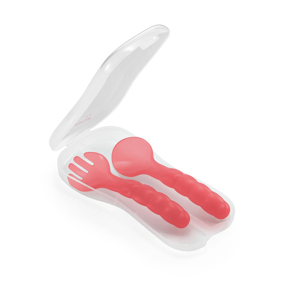 Colher e Garfo com Estojo Higiênico Funny Meal 6+M Rosa Multikids Baby BB1131