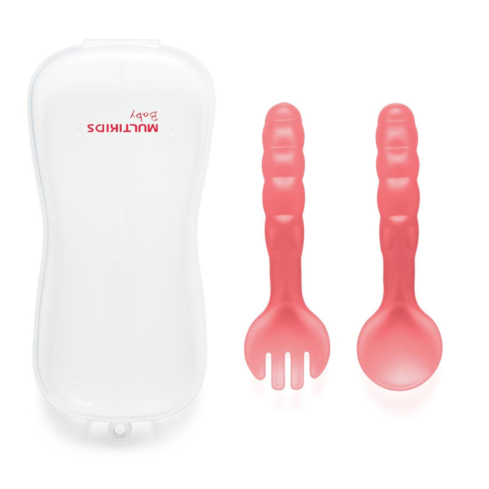 Colher e Garfo com Estojo Higiênico Funny Meal 6+M Rosa Multikids Baby BB1131