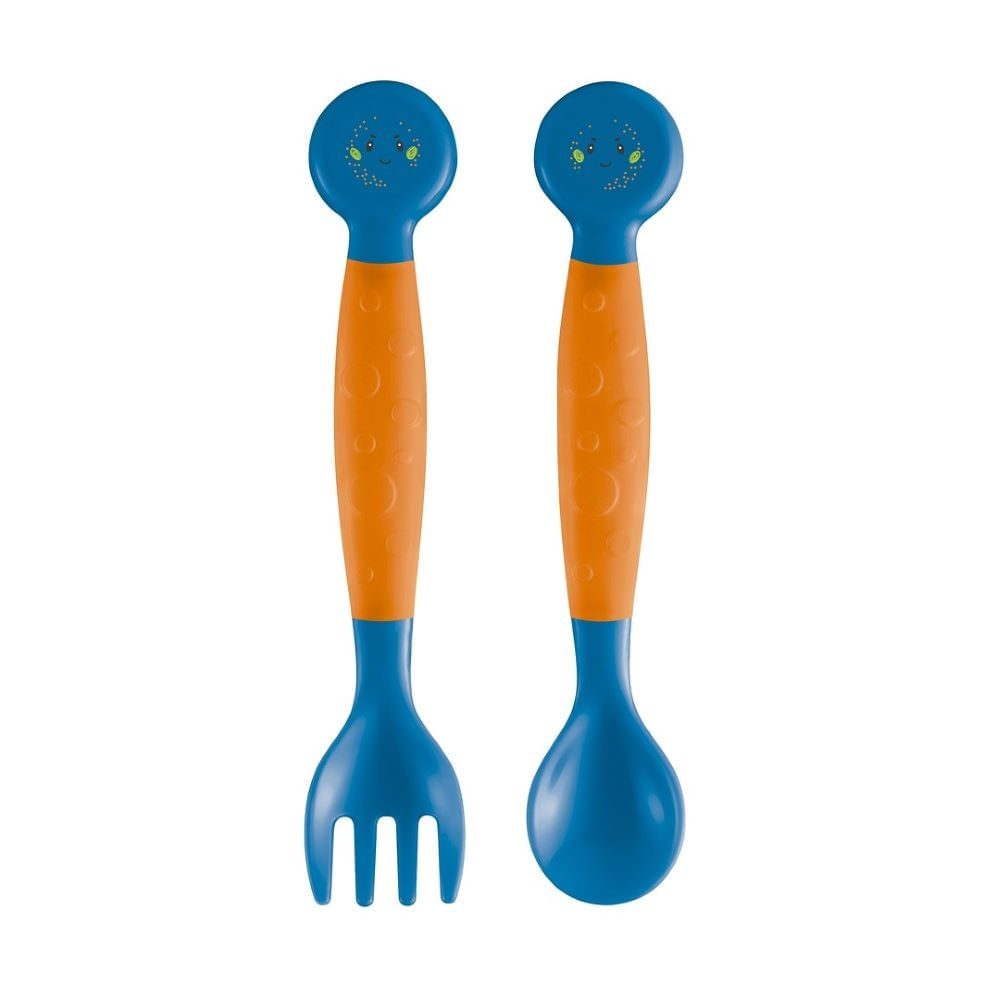 Garfo E Colher Multikids Baby Flexíveis Laranjito