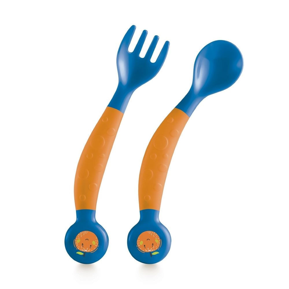 Garfo E Colher Multikids Baby Flexíveis Laranjito