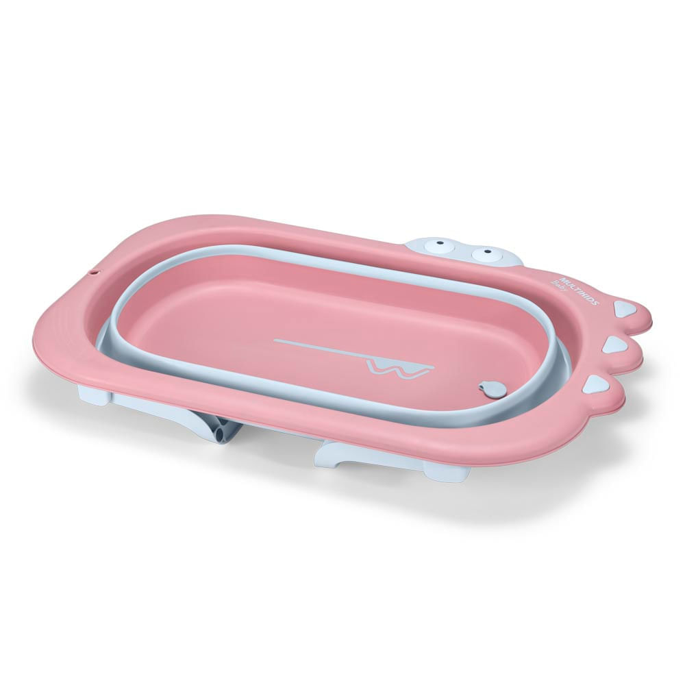 Kit Banheira Retrátil Com Almofada E Esponja Multikids Baby Rosa