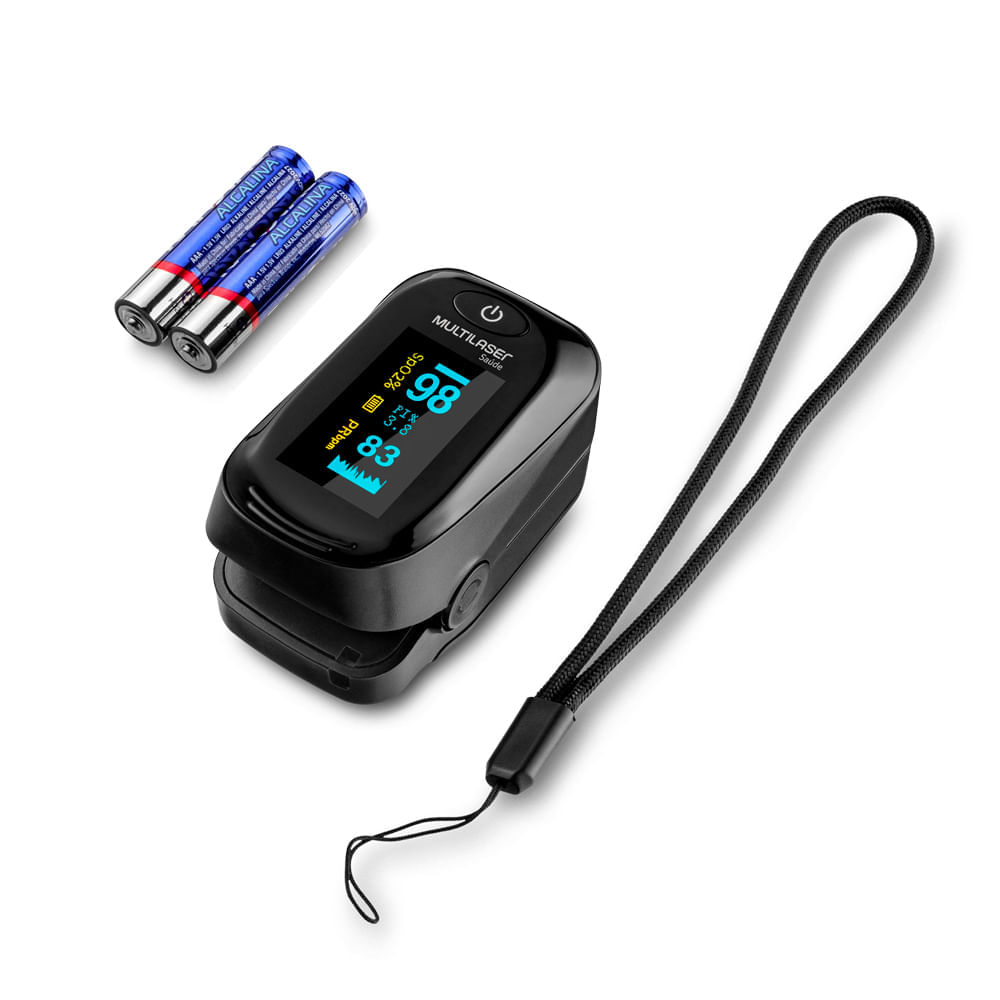 Combo Saúde Oxímetro de Dedo Oxygen e Máscara 3 Camadas Descartável Azul Caixa com 50 Unidades Multilaser HC5001K