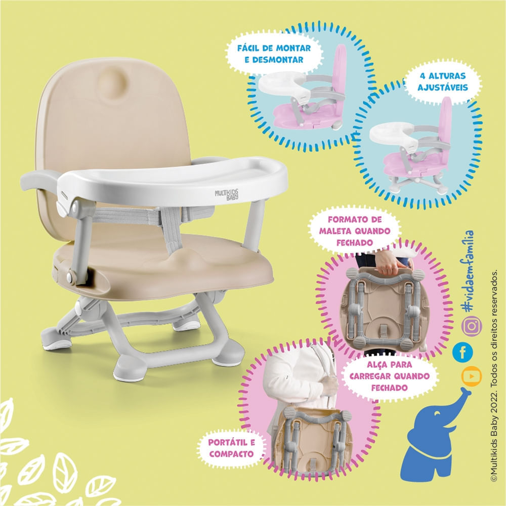 Cadeira de Alimentação Elevatória para Refeição Peanuts 6M-15Kgs Rosa Multikids Baby BB108