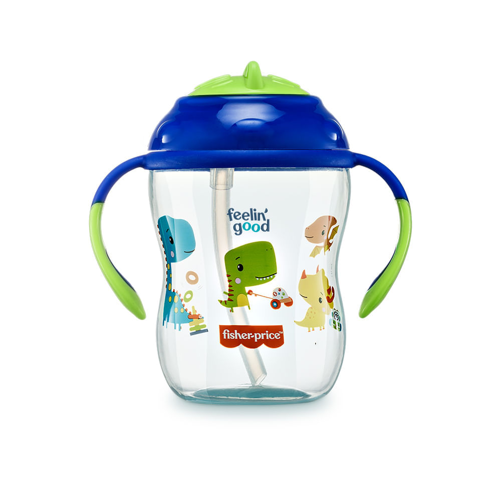 Copo De Treinamento Fisher Price Com Canudo First Moments Azul 270Ml