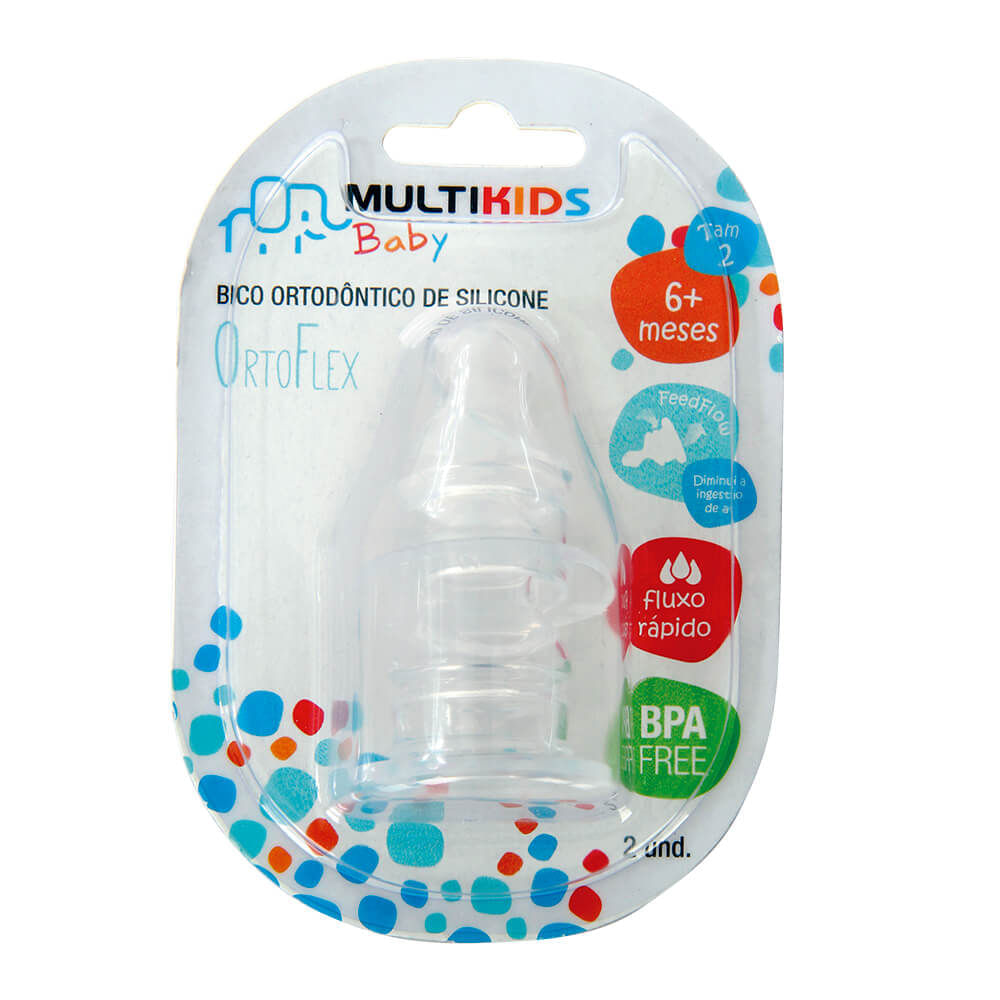 Bico Para Mamadeira Multikids Baby Ortoflex Com 2 Unidades