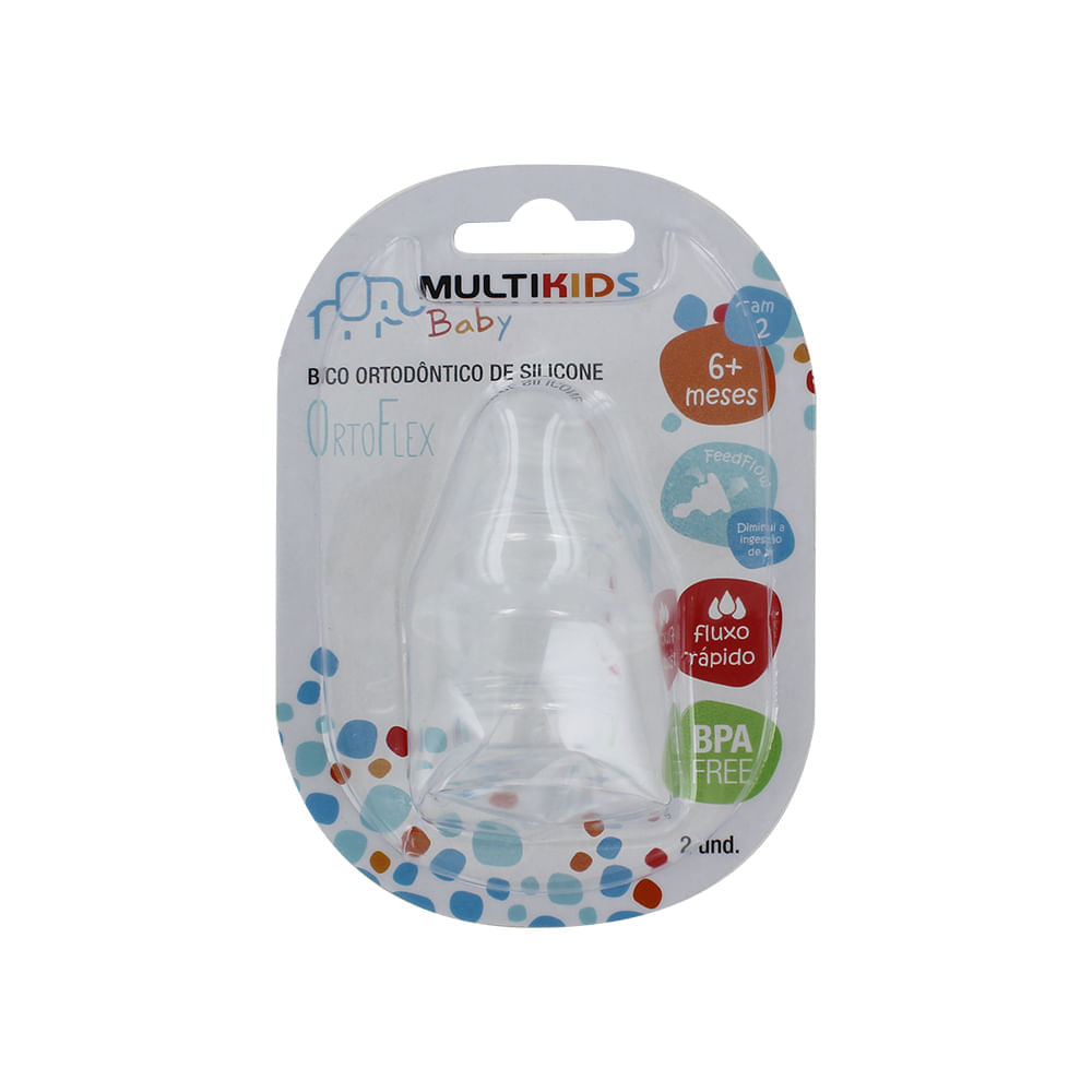 Bico Para Mamadeira Multikids Baby Ortoflex Com 2 Unidades