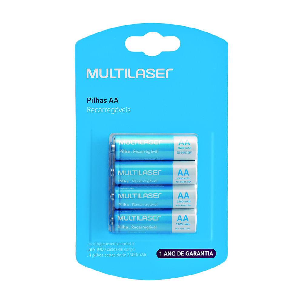 Pilhas Recarregáveis Aa Multilaser 2500Mah Com 4.