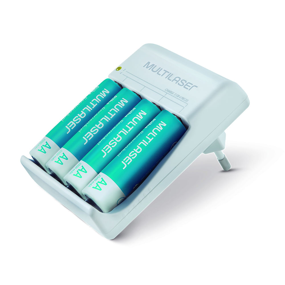 Carregador De Pilhas Multilaser Aa/aaa + 4 Pilhas Aa 2500mah.