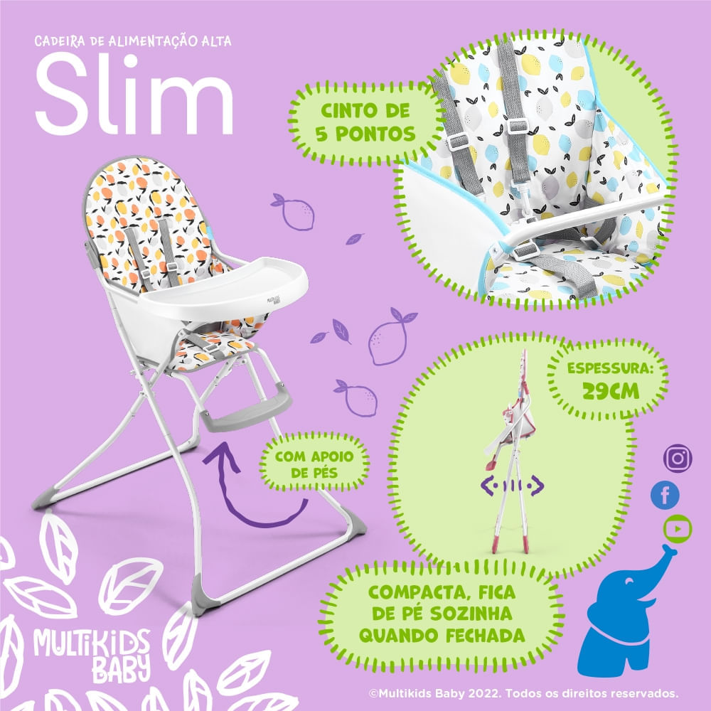Cadeira De Alimentação Multikids Baby Alta Slim 6m-15Kg Cinza