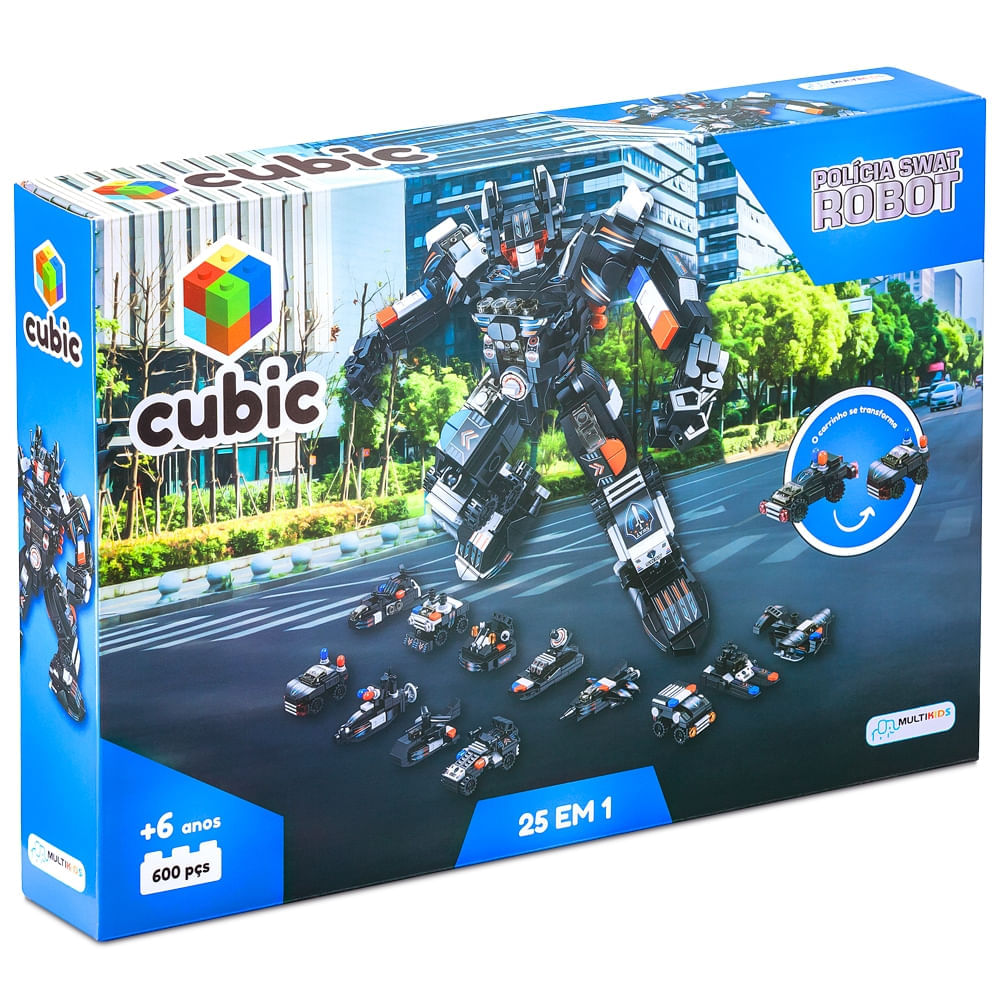 Blocos De Montar Cubic 25 Em 1 Polícia Swat Robot 600pcs Multikids