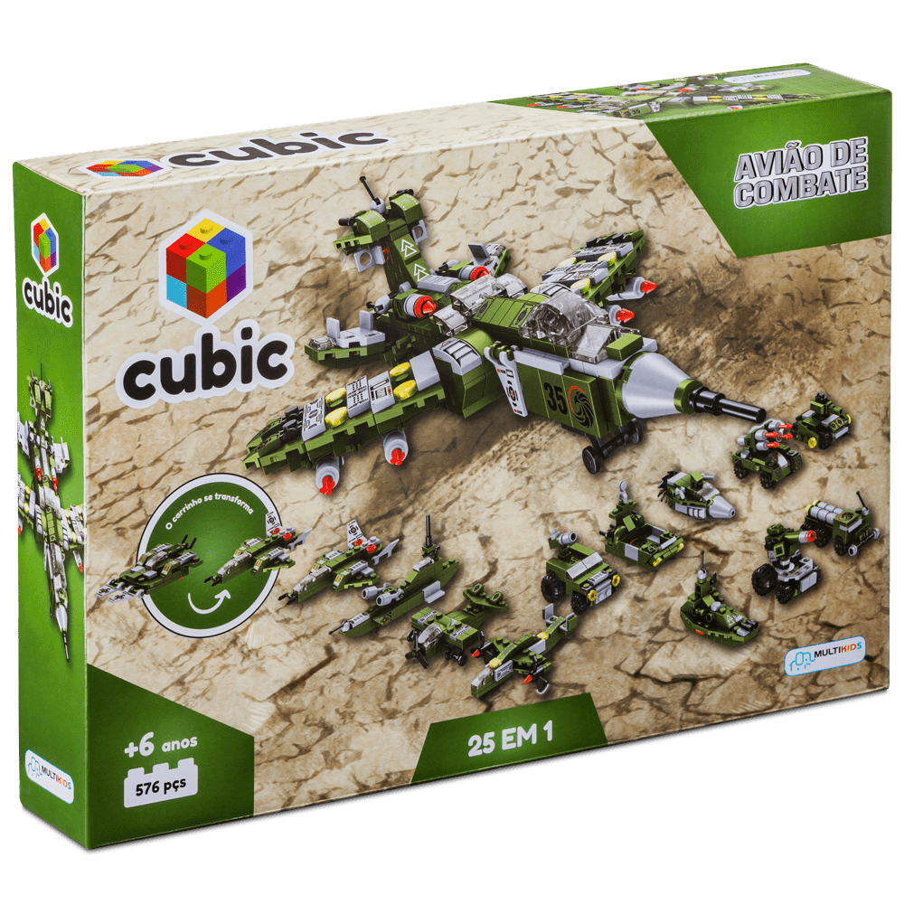 Blocos de Montar Cubic 25 em 1 Avião de Combate 576 Peças Multikids - BR1620