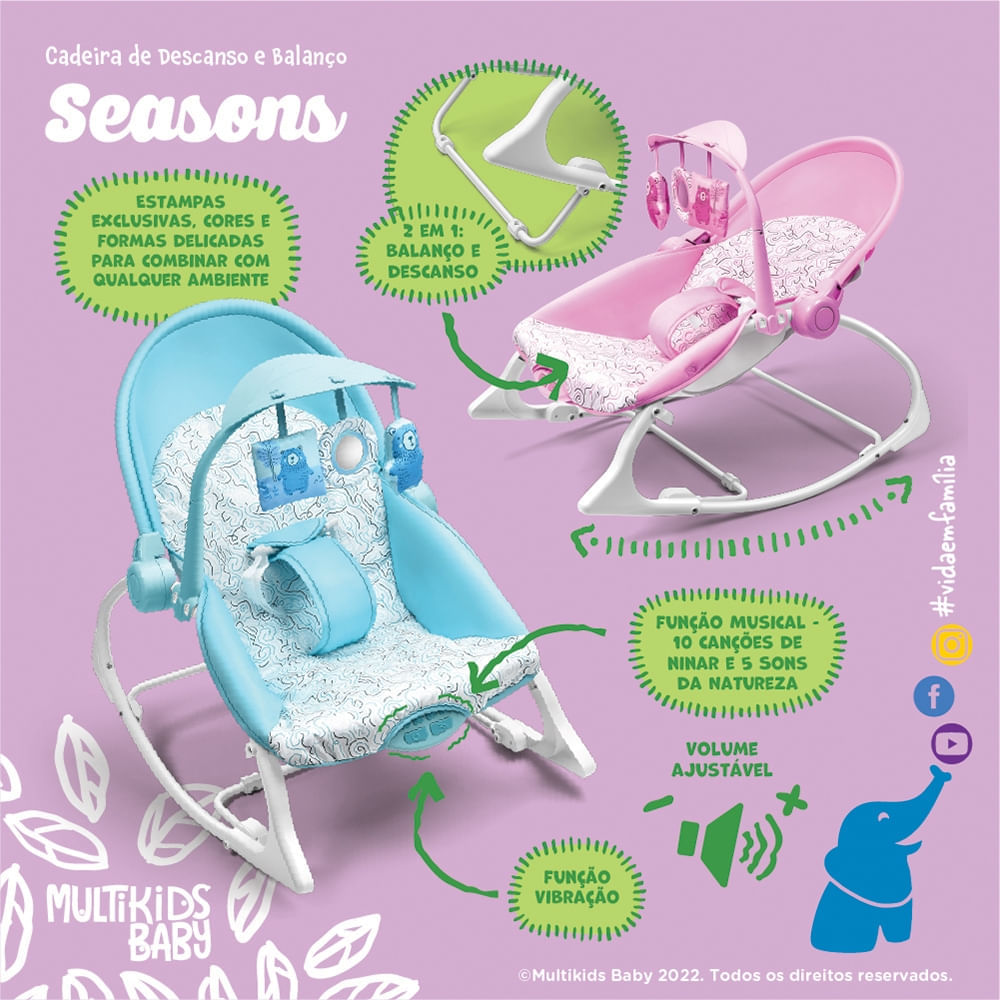 Cadeira De Descanso Seasons 0-18kgs Multikids Baby Azul