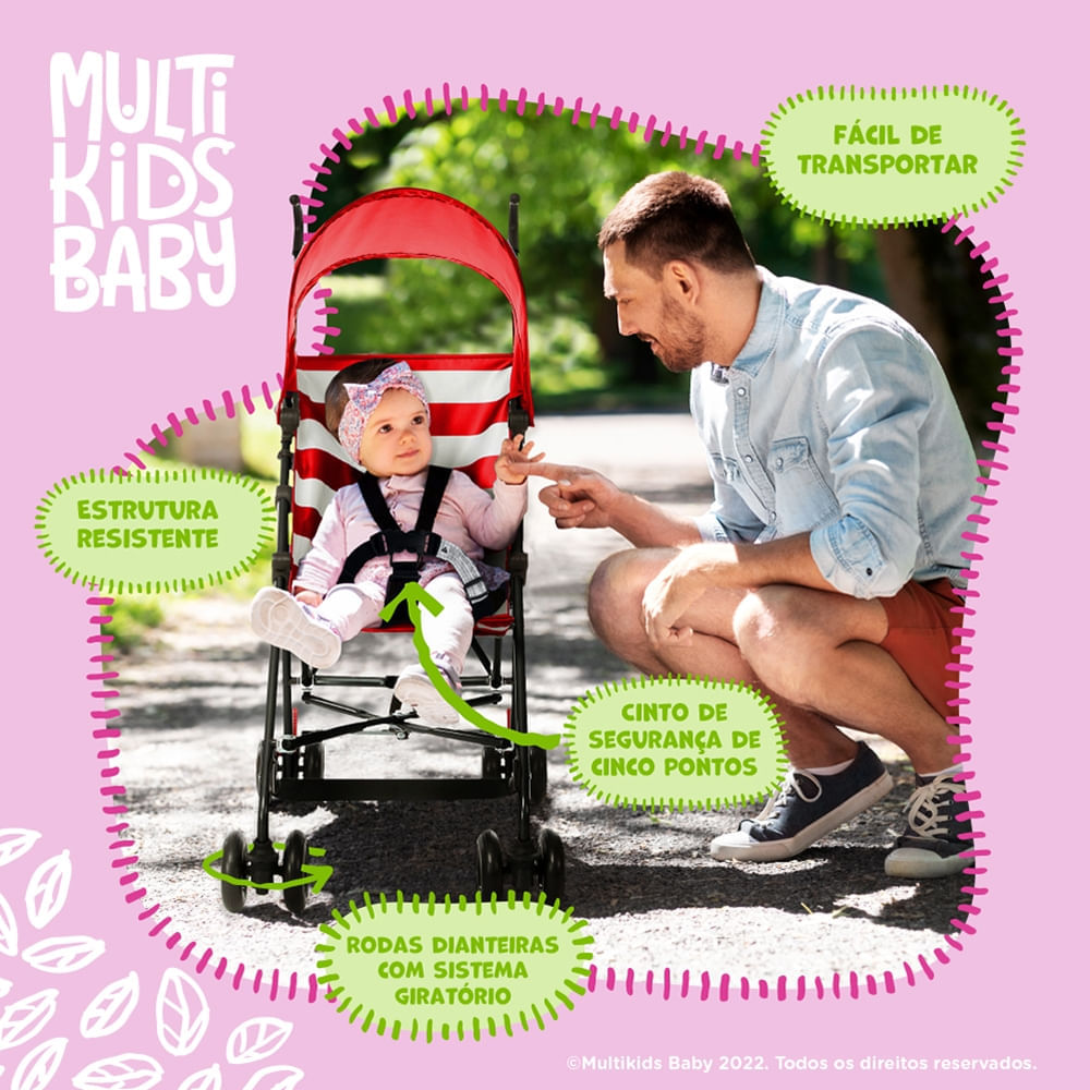 Carrinho Guarda-Chuva Malibu 6m-15kgs Vermelho Multikids Baby BB349