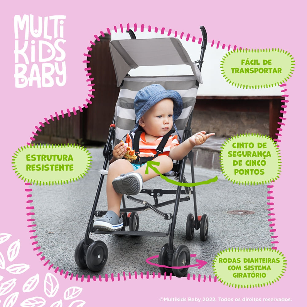 Carrinho Guarda-Chuva Navy 6m-15kgs Cinza Multikids Baby BB347