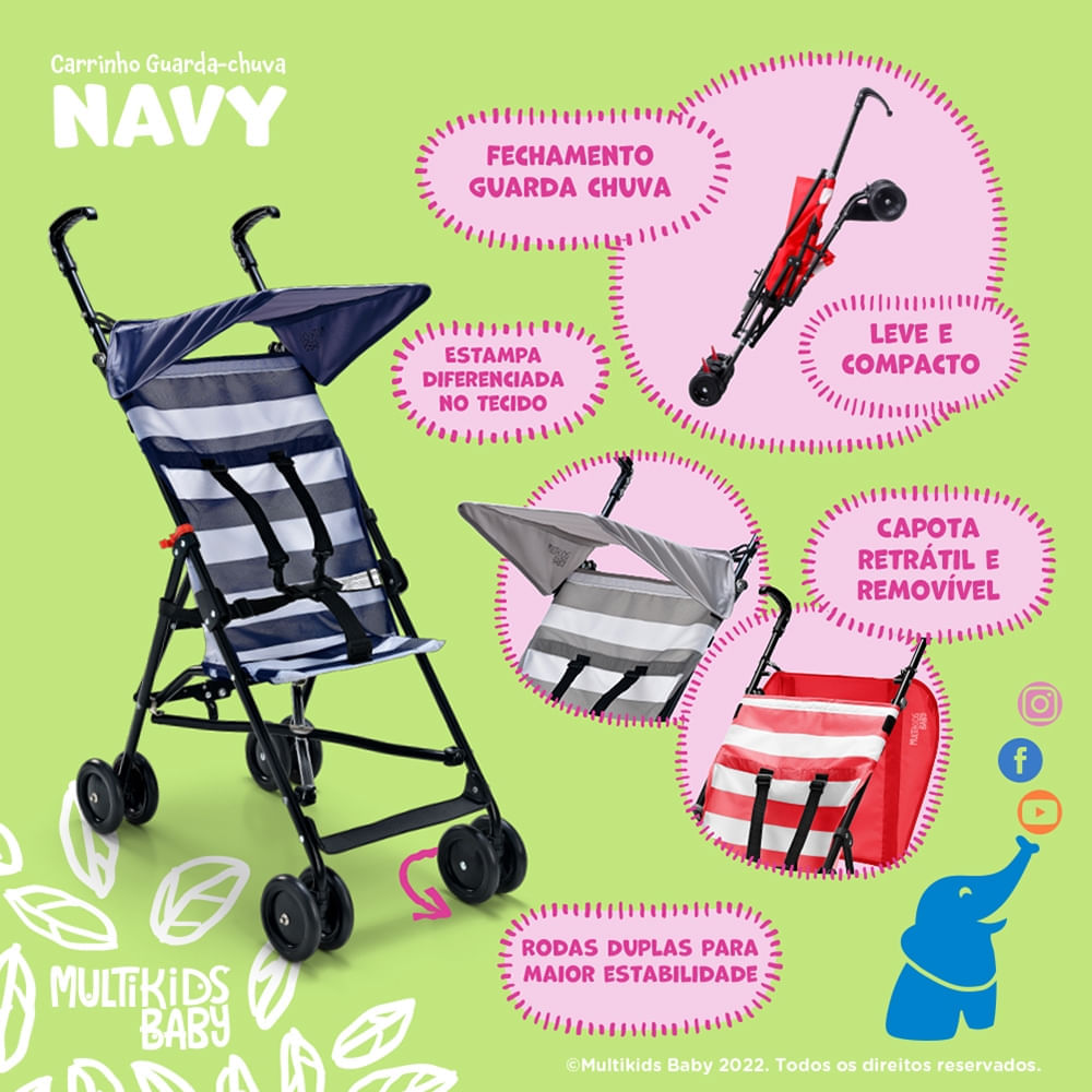 Carrinho Guarda-Chuva Navy 6m-15kgs Cinza Multikids Baby BB347