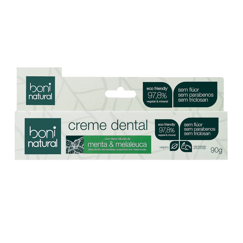 Creme Dental Boni Natural Vegano e Natural Menta e Melaleuca 90G