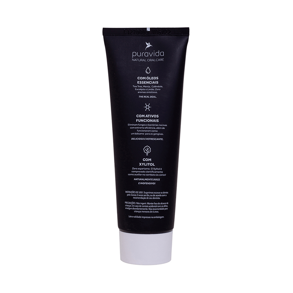 Creme Dental PuraVida Natural Black Carvão Ativado 120G