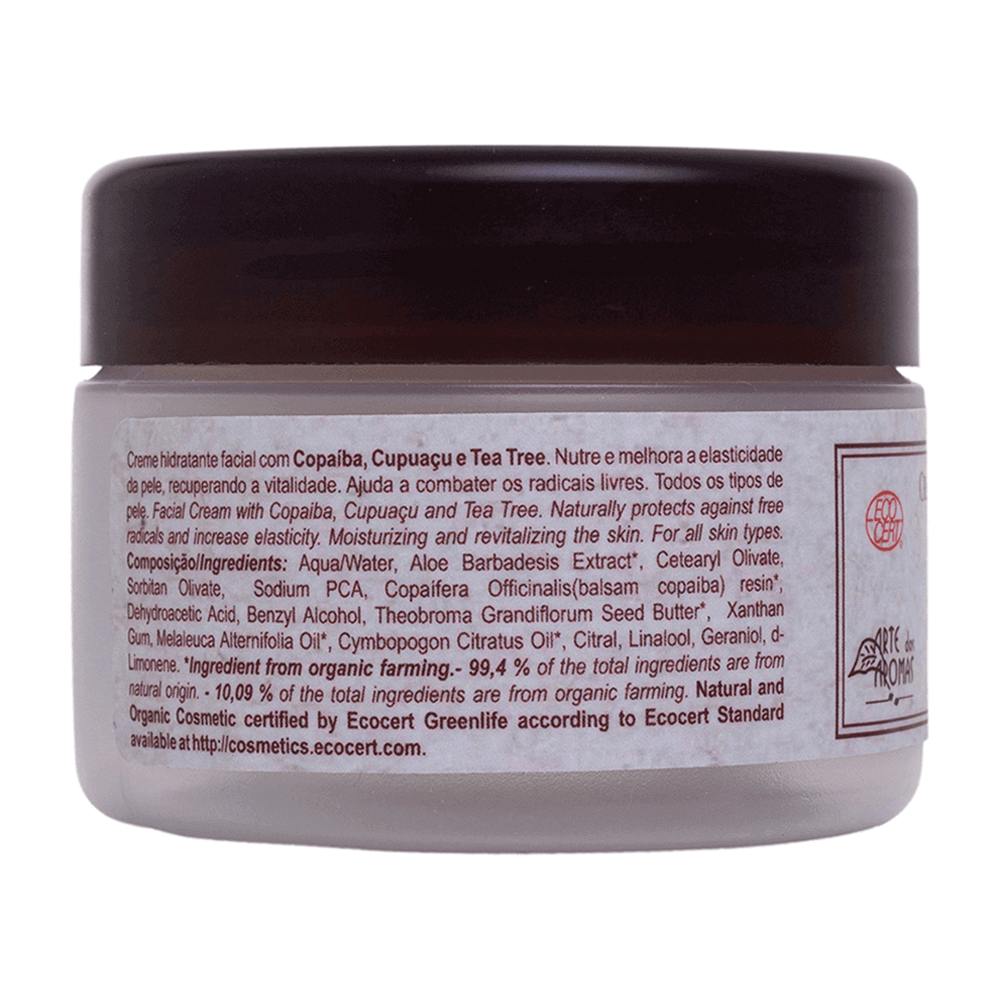Creme Facial Arte Dos Aromas Orgânico Copaíba E Tea Tree 50G