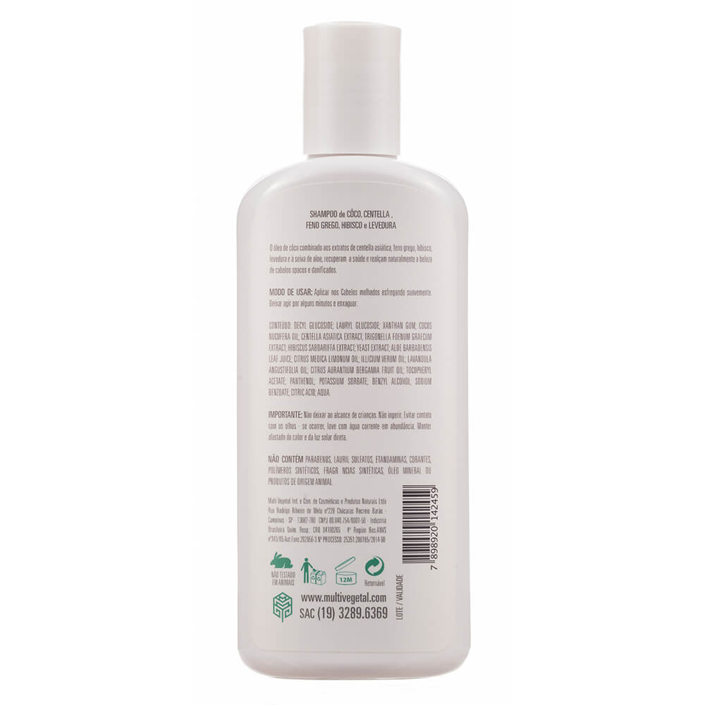 Shampoo Multi Vegetal Natural De Coco Para Cabelos Danificados 240Ml