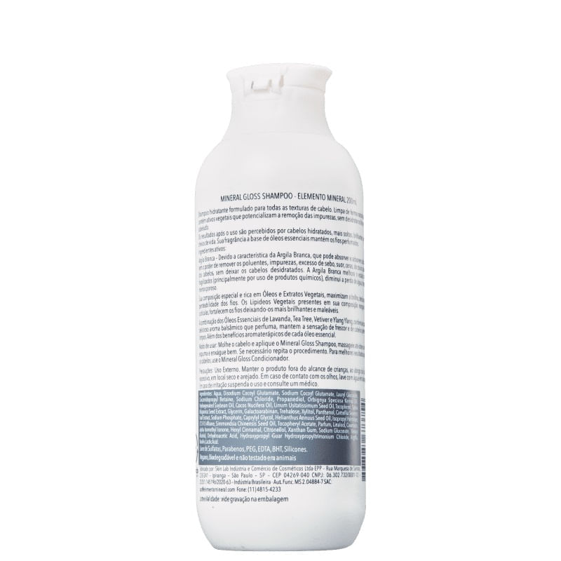 Shampoo Elemento Mineral Natural Mineral Gloss Com Argila Branca 200Ml