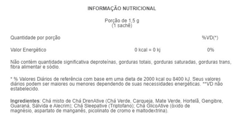 Chá DrenAtive SleepAtive GlicoAtive Elixir Com 60 Sachês 80G