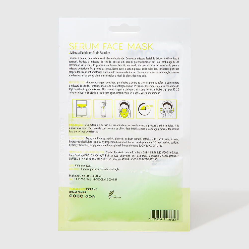 Máscara Facial Océane Com Ácido Salicílico Serum Face Mask 20Ml
