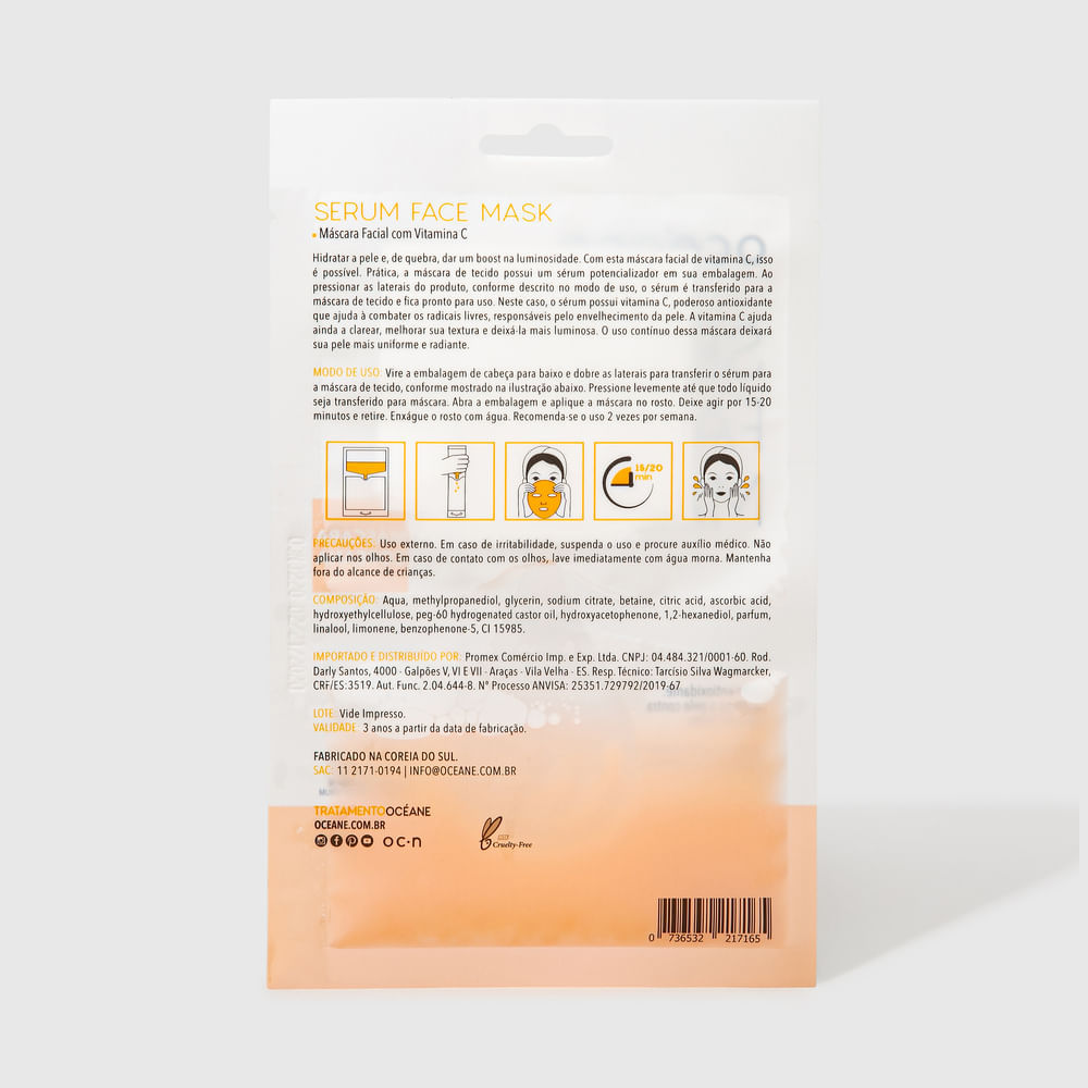 Máscara Facial Océane Com Vitamina C Serum Face Mask 20Ml