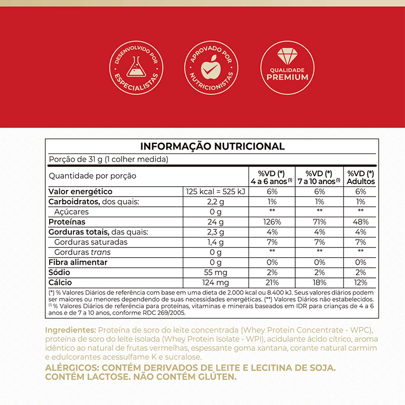 Whey Fort 3W Frutas Vermelhas Vitafor 900g