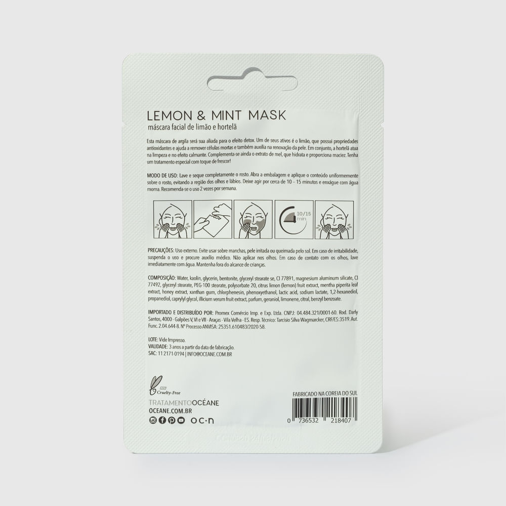 Máscara Facial Océane De Limão E Hortelã 8g