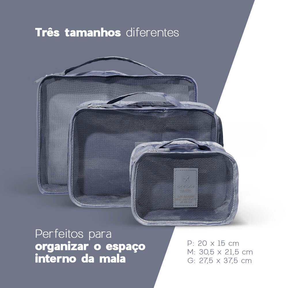 Organizador De Viagem Cinza Trip Organizer 3 Unidades