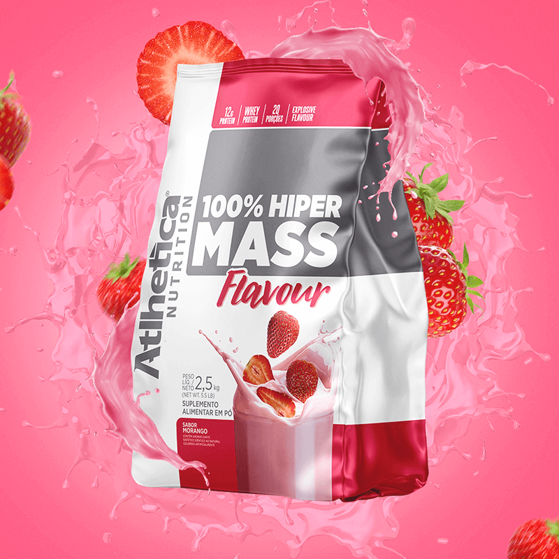 100% Hiper Mass Flavour Morango Atlhetica Nutrition 2,5kg