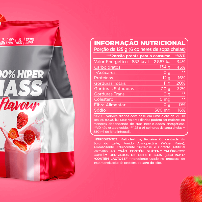 100% Hiper Mass Flavour Morango Atlhetica Nutrition 2,5kg