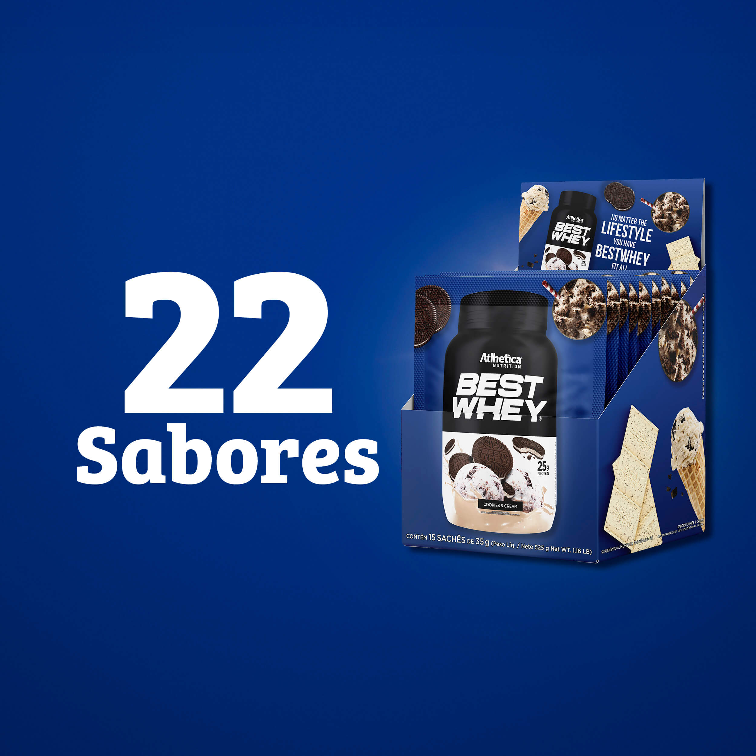 Best Whey Protein Cookies&Cream Atlhetica Nutrition Display 15 Sachês de 35g