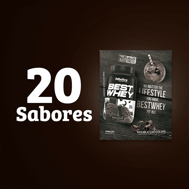 Best Whey Protein Double Chocolate Atlhetica Nutrition Display 15 Sachês de 40g