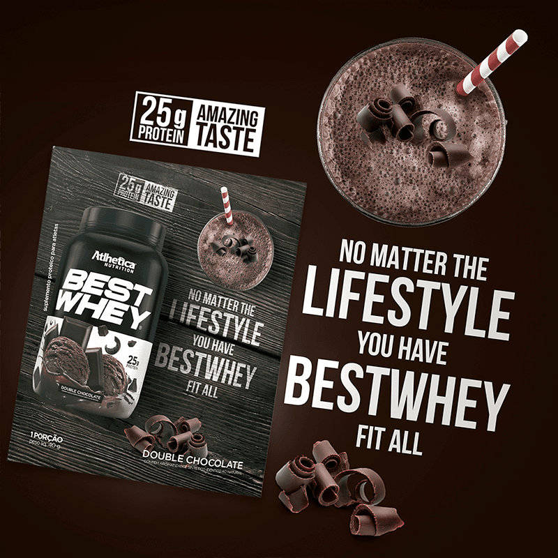 Best Whey Protein Double Chocolate Atlhetica Nutrition Display 15 Sachês de 40g