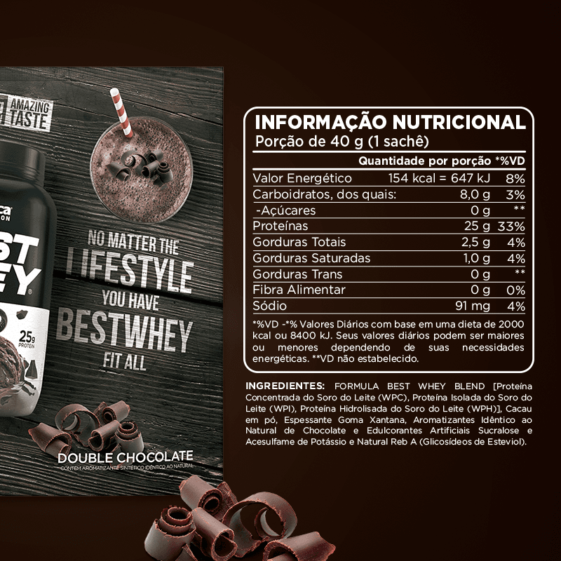 Best Whey Protein Double Chocolate Atlhetica Nutrition Display 15 Sachês de 40g