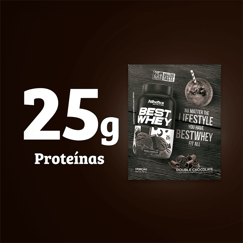 Best Whey Protein Double Chocolate Atlhetica Nutrition Display 15 Sachês de 40g