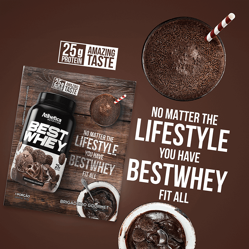 Best Whey Protein Brigadeiro Gourmet Atlhetica Nutrition Display 15 Sachês de 40g