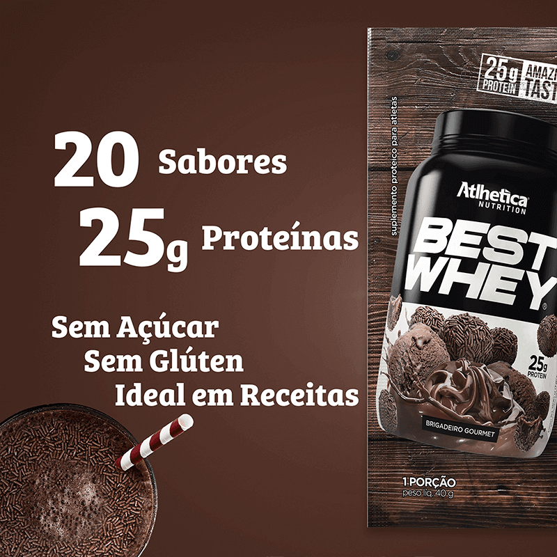 Best Whey Protein Brigadeiro Gourmet Atlhetica Nutrition Display 15 Sachês de 40g