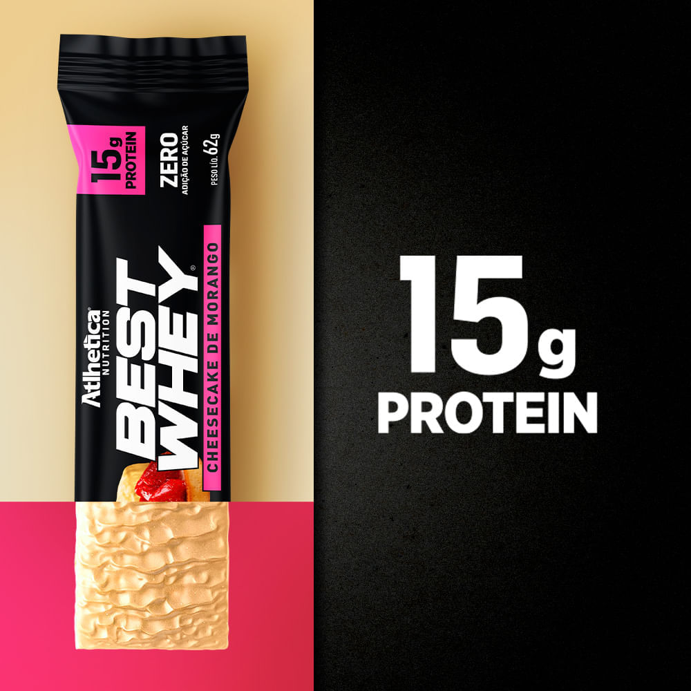Best Whey Bar Cheesecake de Morango Atlhetica Nutrition Display 12 unid de 62g